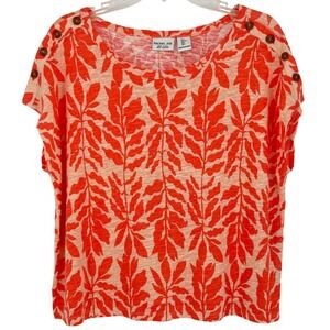 Rachel Zoe Orange Leaf Print Linen Tunic Top Resort Boho Womens Size M